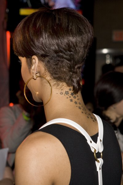 rihanna short hairstyles back view. ack of her short cropped