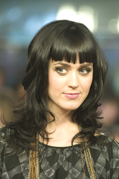 Katy Perry with Straight Bangs and Long Curls